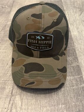 Fish Hippie Sea & Field Camo Trucker Hat Velcro Adjustable Mesh Fishing Cap